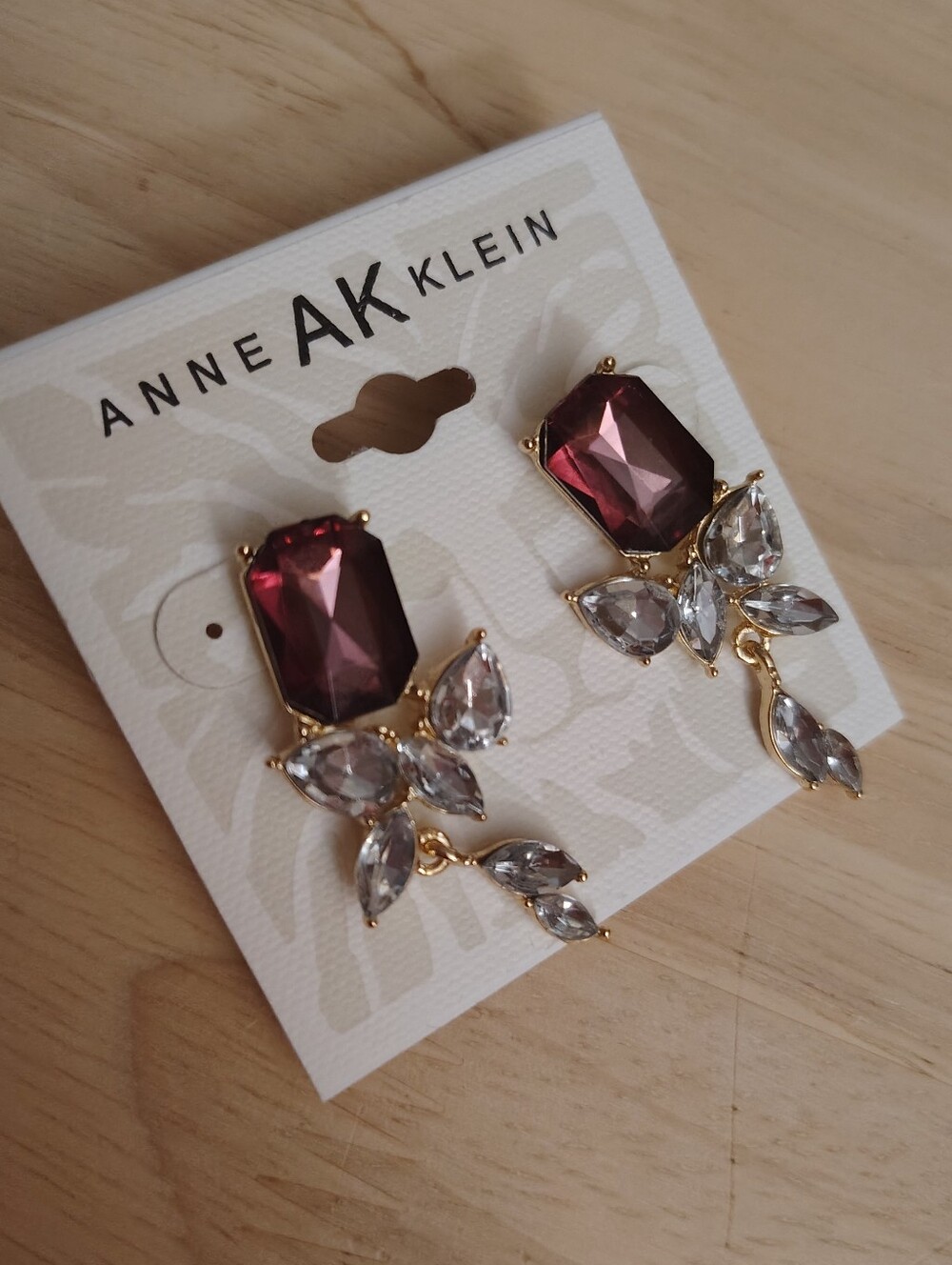 Anne Klein Wine Red Crystal Gold Stud Earrings